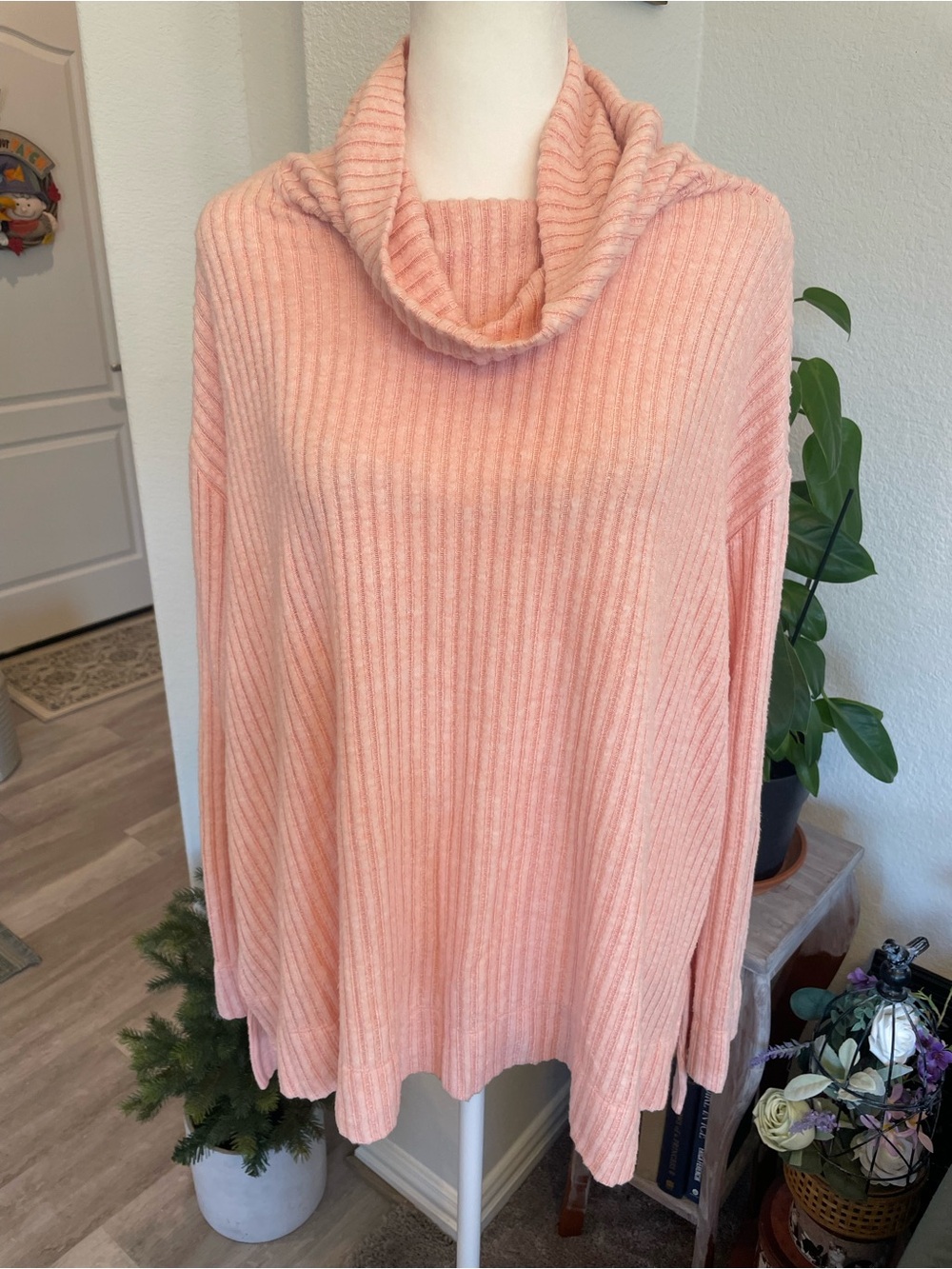 Maeve by anthropology Soft Ribbed Cowl Neck Sweater - Blush Pink size medium